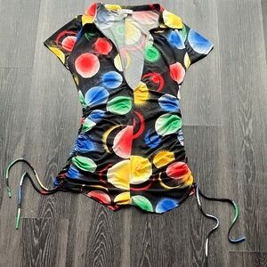 Vintage Y2K 2010s Multicolor Oversized Polka Dot Black Bodycon Sexy Romper